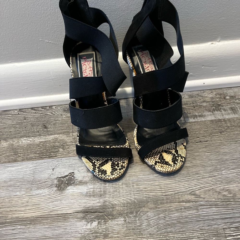 Black and White Stiletto Heels with Straps